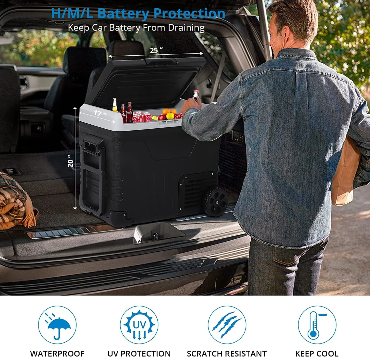 12 Volt Refrigerator 53 Quarts/50L RV Car Refrigerator Portable Refrigerator Freezer 12/24V DC & 100-240V AC