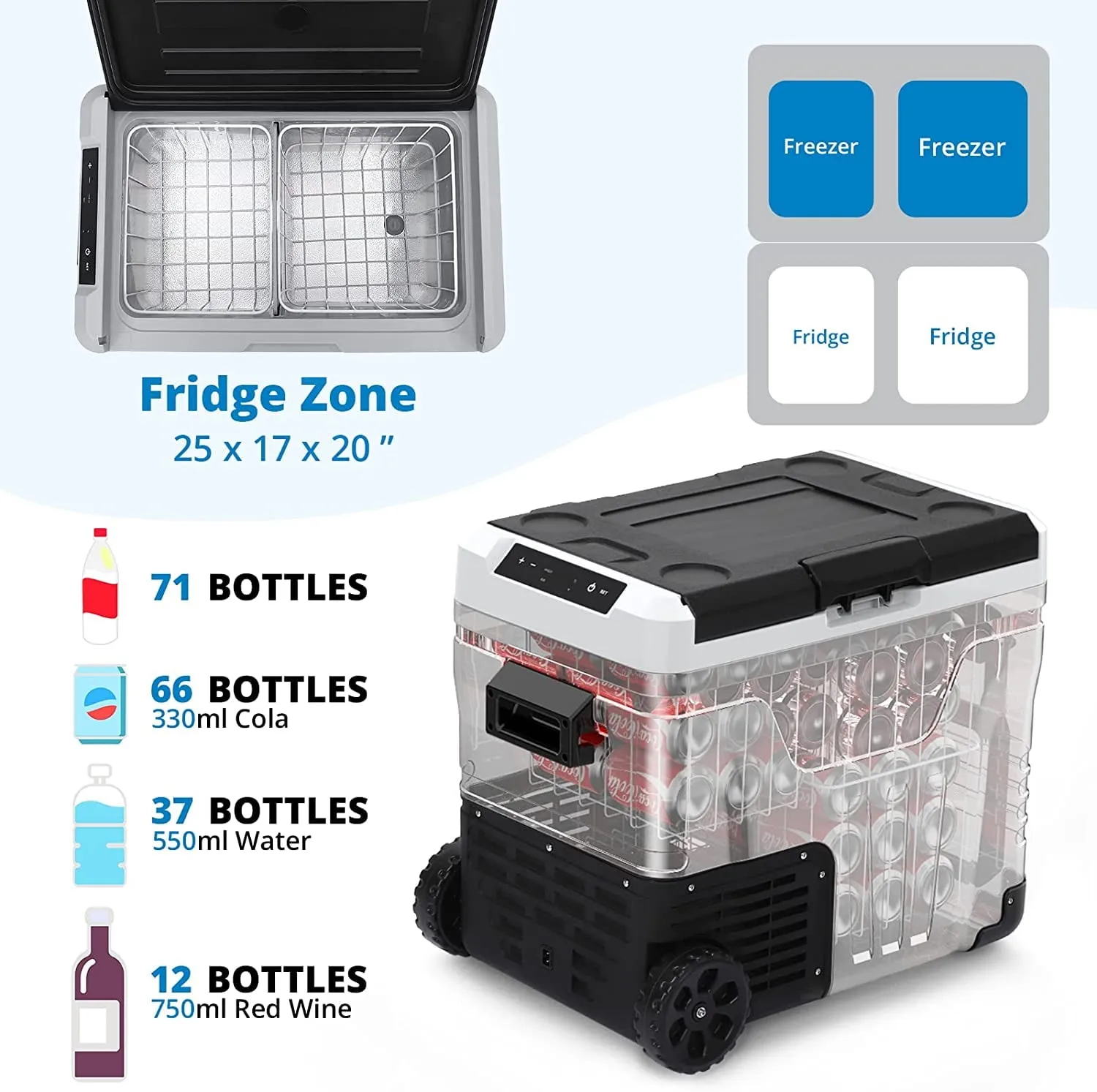12 Volt Refrigerator 53 Quarts/50L RV Car Refrigerator Portable Refrigerator Freezer 12/24V DC & 100-240V AC