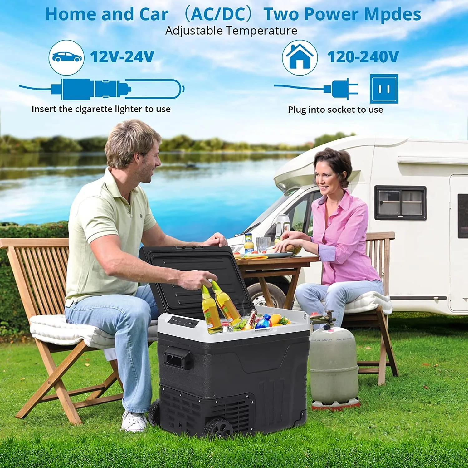 12 Volt Refrigerator 53 Quarts/50L RV Car Refrigerator Portable Refrigerator Freezer 12/24V DC & 100-240V AC
