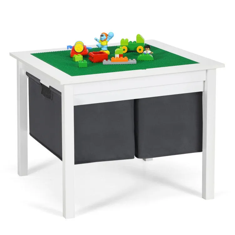 2-in-1 Kids Double-Sided Activity Building Block Table with Drawers
