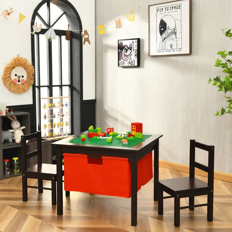 2-in-1 Kids Double-Sided Activity Building Block Table with Drawers