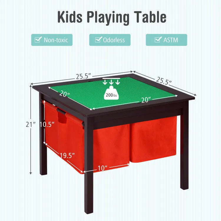 2-in-1 Kids Double-Sided Activity Building Block Table with Drawers