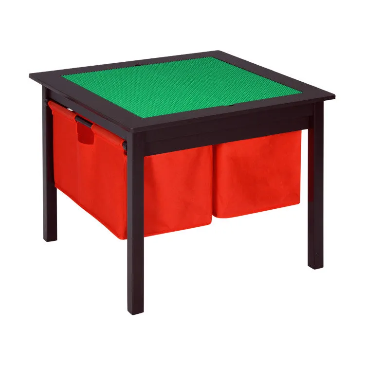 2-in-1 Kids Double-Sided Activity Building Block Table with Drawers