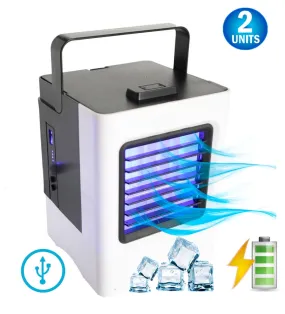 2 Premium Polar Personal Space Evaporative Air Conditioner Cooler - Portable Battery Powered, Power Bank - Charges Cell Phones, Humidifier & Fan (5-1) - Movable Vents