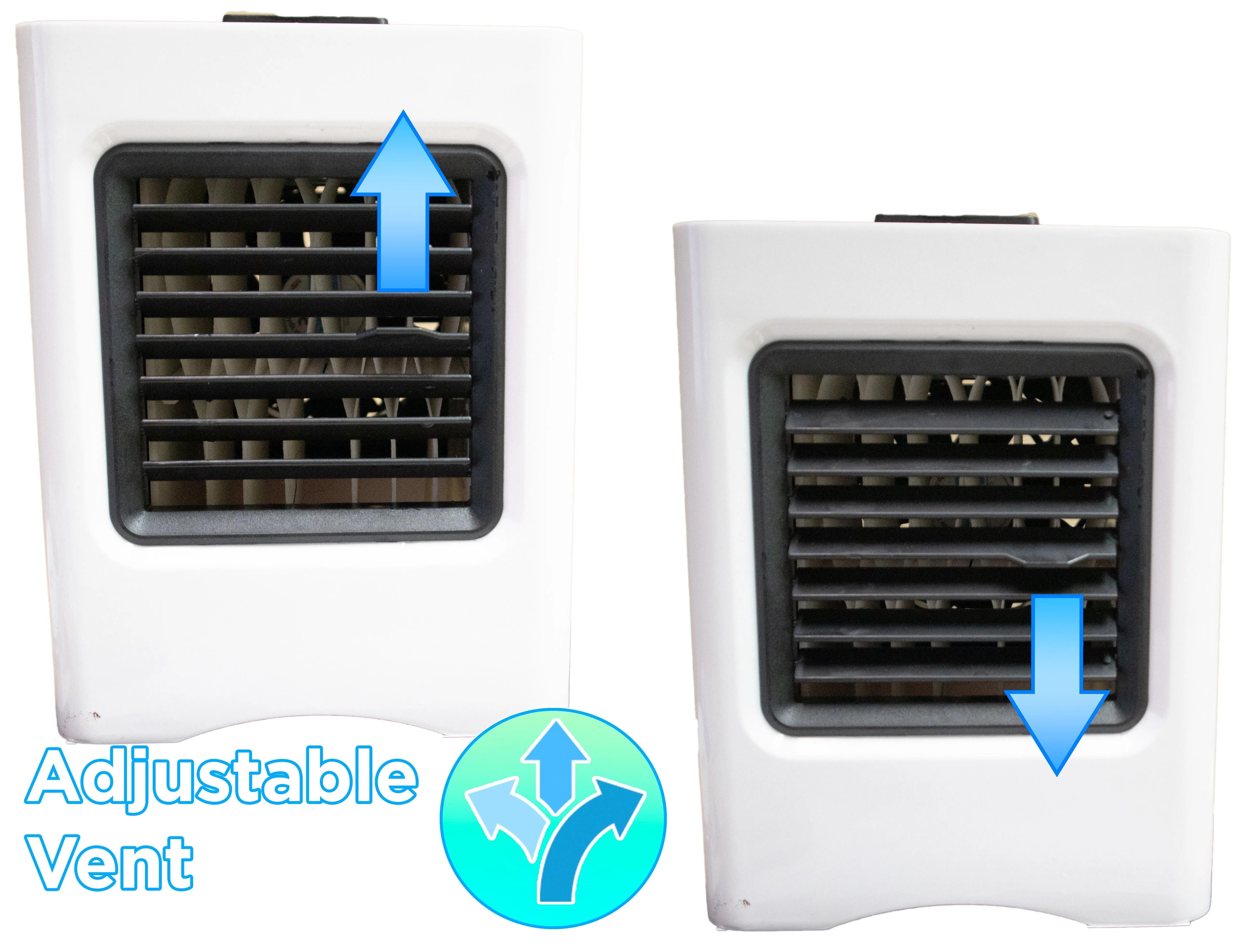 2 Premium Polar Personal Space Evaporative Air Conditioner Cooler - Portable Battery Powered, Power Bank - Charges Cell Phones, Humidifier & Fan (5-1) - Movable Vents