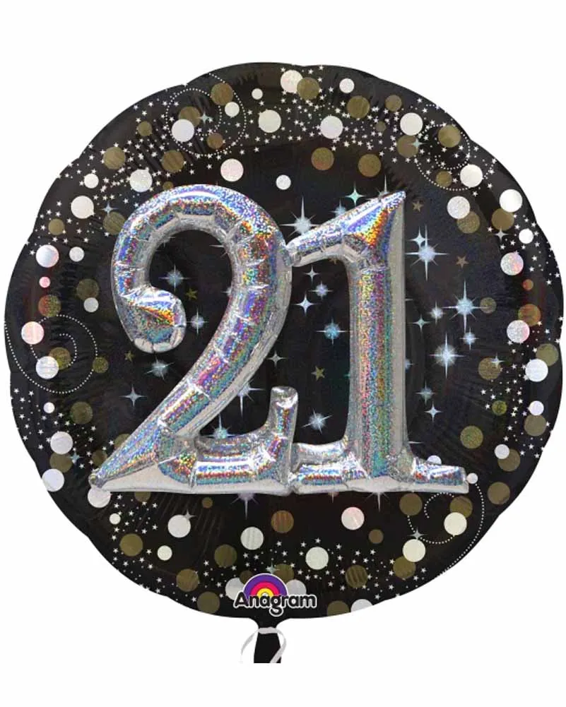 21st Sparkling Holographic Multi Foil Balloon 91.5cm