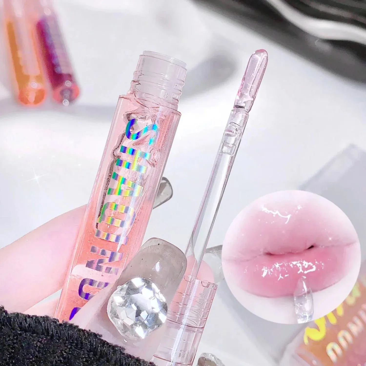 4Pcs/set Transparent Jelly Lip Gloss Water Light Moisturizing Glass Lip Oil Not Easy to Stick Cup Brightening Lipstick Set Box