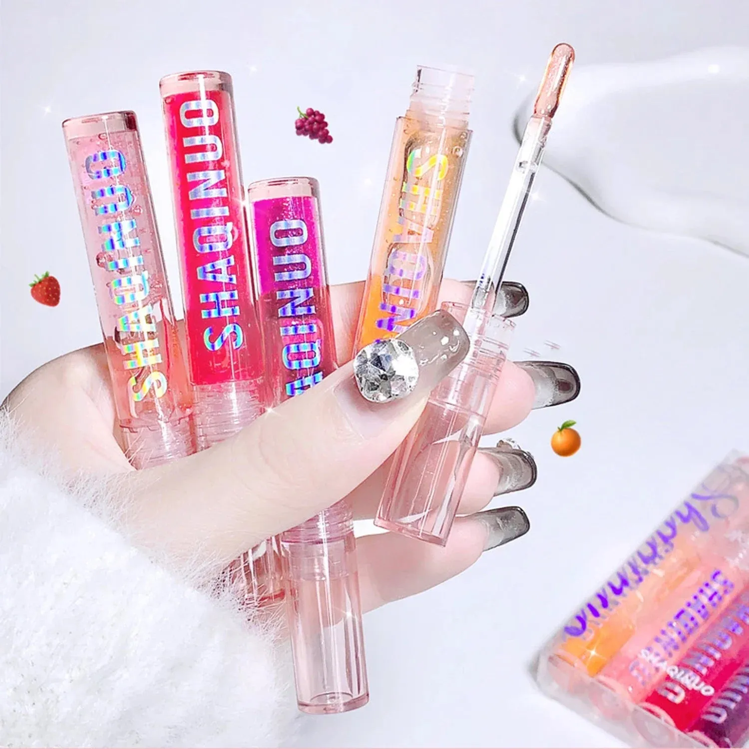 4Pcs/set Transparent Jelly Lip Gloss Water Light Moisturizing Glass Lip Oil Not Easy to Stick Cup Brightening Lipstick Set Box
