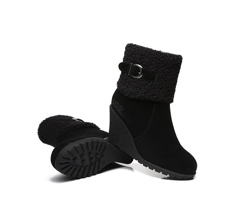 AUSTRALIAN SHEPHERD® UGG Women Sheepskin Shearling Zipper Wedge Fashion Boots Joanna