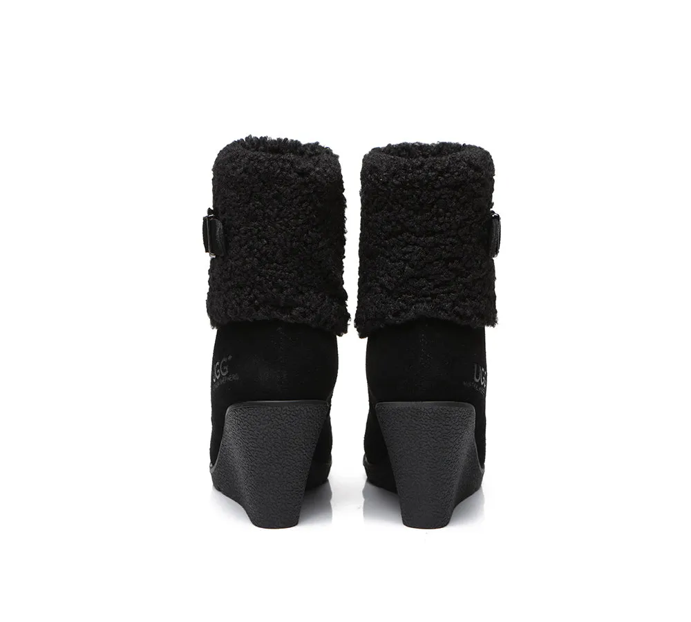 AUSTRALIAN SHEPHERD® UGG Women Sheepskin Shearling Zipper Wedge Fashion Boots Joanna