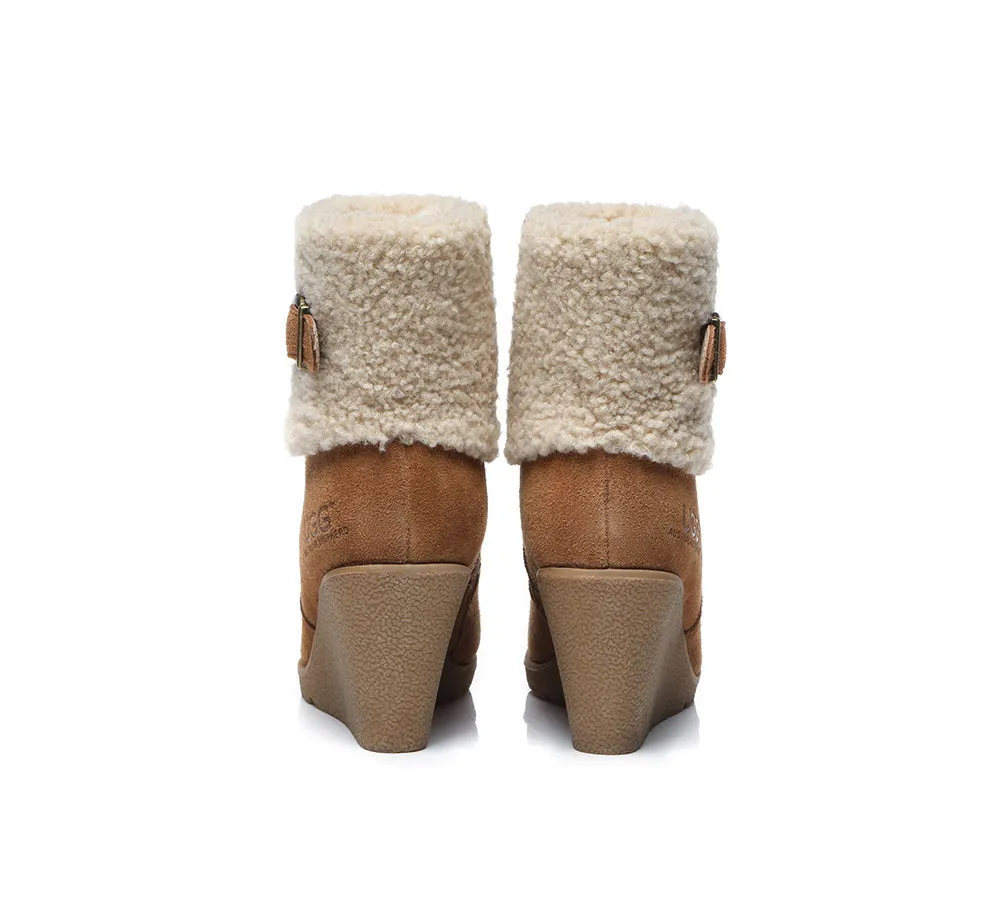 AUSTRALIAN SHEPHERD® UGG Women Sheepskin Shearling Zipper Wedge Fashion Boots Joanna