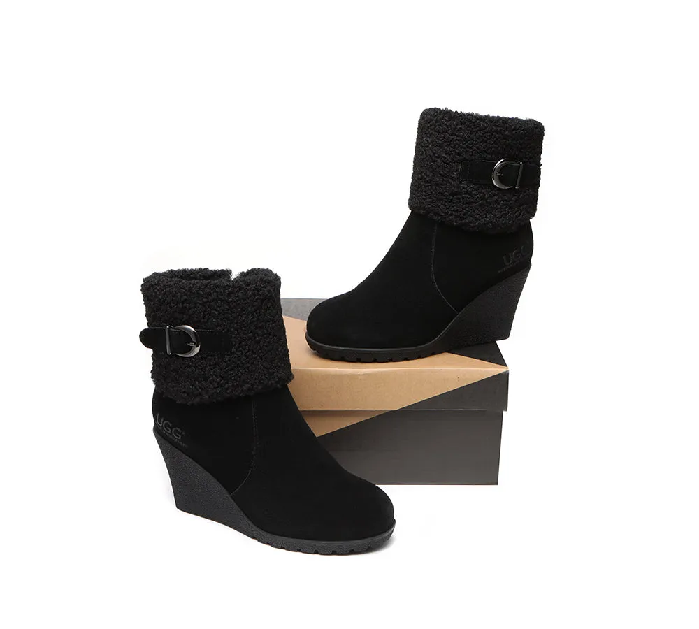 AUSTRALIAN SHEPHERD® UGG Women Sheepskin Shearling Zipper Wedge Fashion Boots Joanna