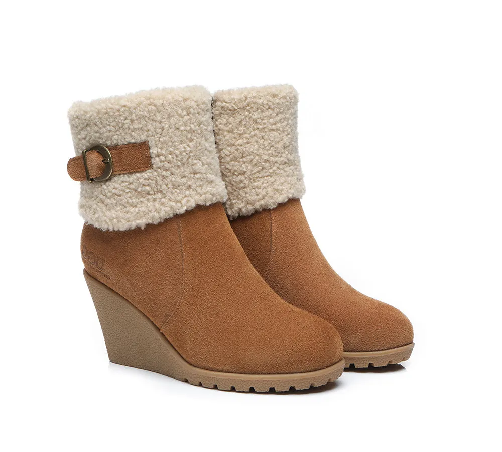 AUSTRALIAN SHEPHERD® UGG Women Sheepskin Shearling Zipper Wedge Fashion Boots Joanna