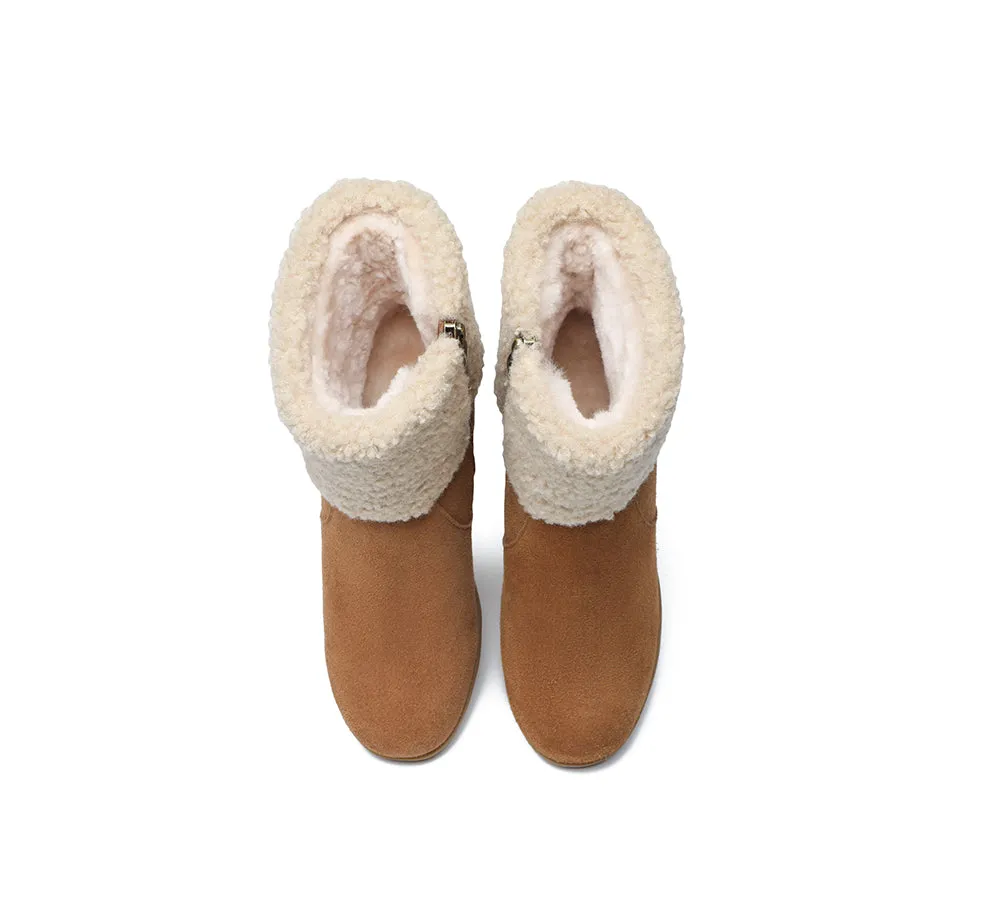 AUSTRALIAN SHEPHERD® UGG Women Sheepskin Shearling Zipper Wedge Fashion Boots Joanna