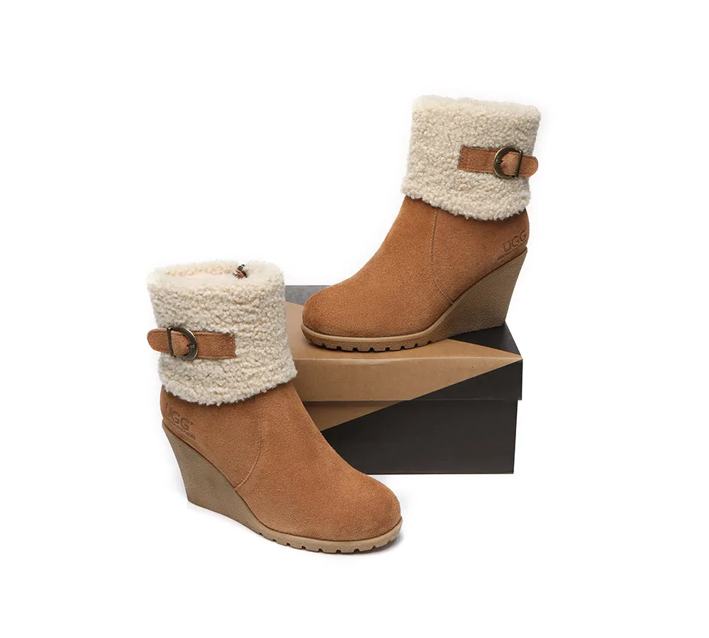 AUSTRALIAN SHEPHERD® UGG Women Sheepskin Shearling Zipper Wedge Fashion Boots Joanna