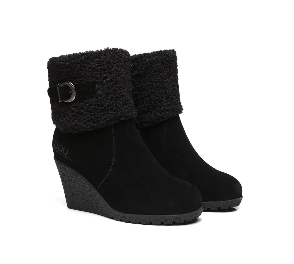 AUSTRALIAN SHEPHERD® UGG Women Sheepskin Shearling Zipper Wedge Fashion Boots Joanna