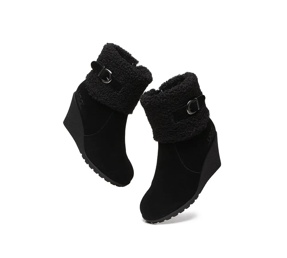 AUSTRALIAN SHEPHERD® UGG Women Sheepskin Shearling Zipper Wedge Fashion Boots Joanna