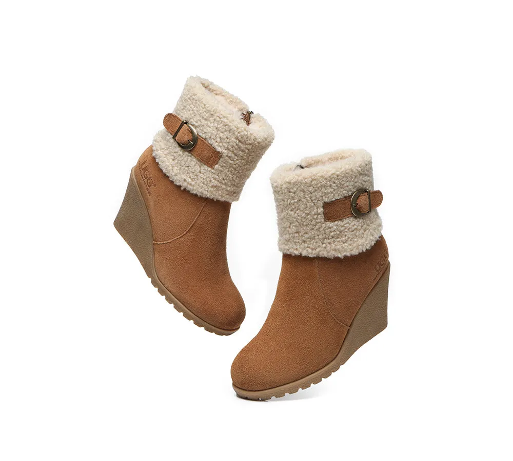 AUSTRALIAN SHEPHERD® UGG Women Sheepskin Shearling Zipper Wedge Fashion Boots Joanna