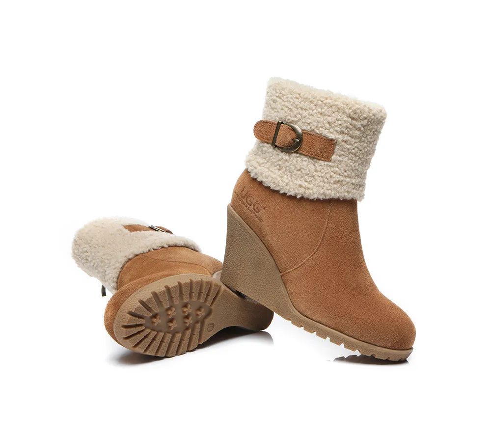AUSTRALIAN SHEPHERD® UGG Women Sheepskin Shearling Zipper Wedge Fashion Boots Joanna