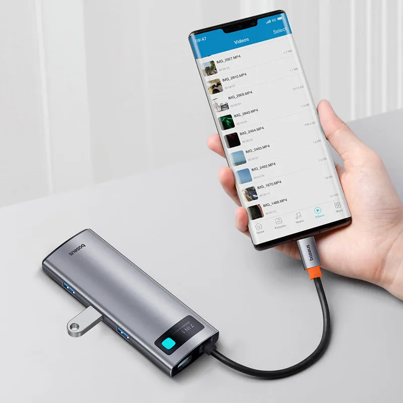 Baseus USB Hub Hub 7in1 Baseus Gleam, USB-C to 1x HDMI4K 60Hz   3x USB3.0   1x PD   1x SD/TF (grey) B00030708811-00