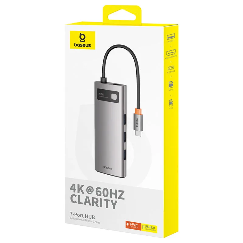 Baseus USB Hub Hub 7in1 Baseus Gleam, USB-C to 1x HDMI4K 60Hz   3x USB3.0   1x PD   1x SD/TF (grey) B00030708811-00