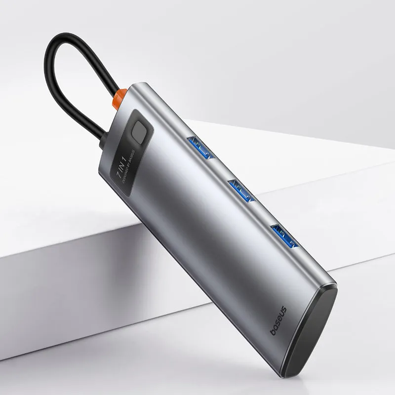 Baseus USB Hub Hub 7in1 Baseus Gleam, USB-C to 1x HDMI4K 60Hz   3x USB3.0   1x PD   1x SD/TF (grey) B00030708811-00