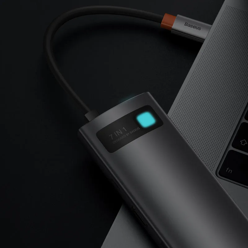 Baseus USB Hub Hub 7in1 Baseus Gleam, USB-C to 1x HDMI4K 60Hz   3x USB3.0   1x PD   1x SD/TF (grey) B00030708811-00