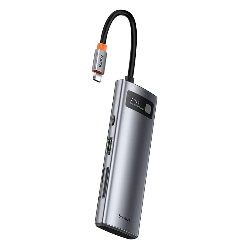 Baseus USB Hub Hub 7in1 Baseus Gleam, USB-C to 1x HDMI4K 60Hz   3x USB3.0   1x PD   1x SD/TF (grey) B00030708811-00