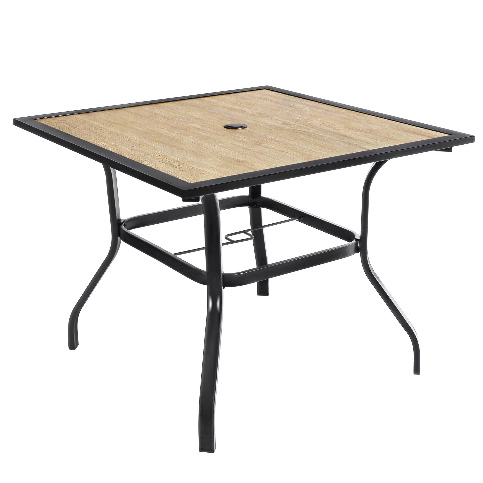 Bigroof 37" x 37" Outdoor Patio Dining Table with 1.57" Umbrella Hole, Square Metal Frame Patio Table for 4