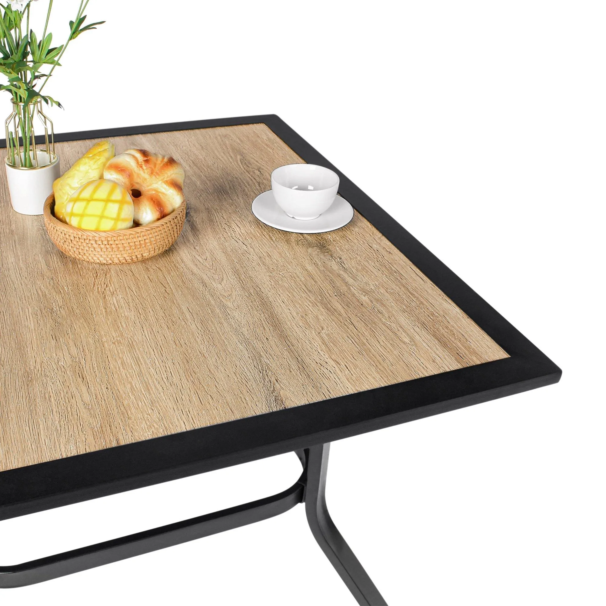 Bigroof 37" x 37" Outdoor Patio Dining Table with 1.57" Umbrella Hole, Square Metal Frame Patio Table for 4