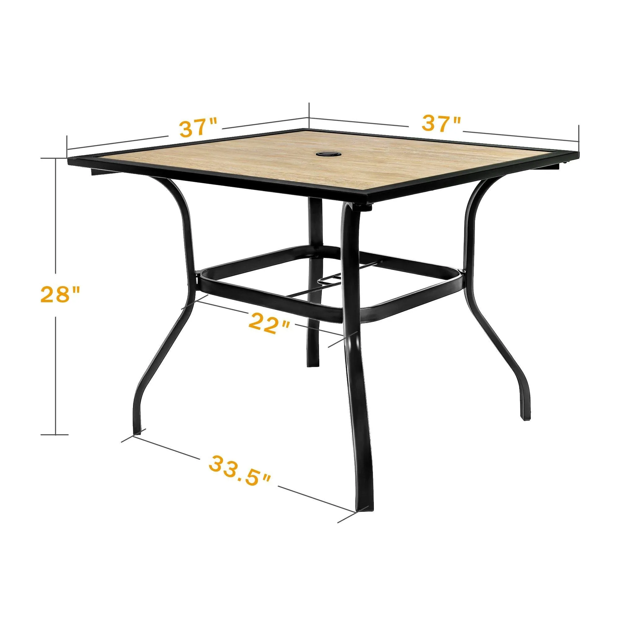 Bigroof 37" x 37" Outdoor Patio Dining Table with 1.57" Umbrella Hole, Square Metal Frame Patio Table for 4