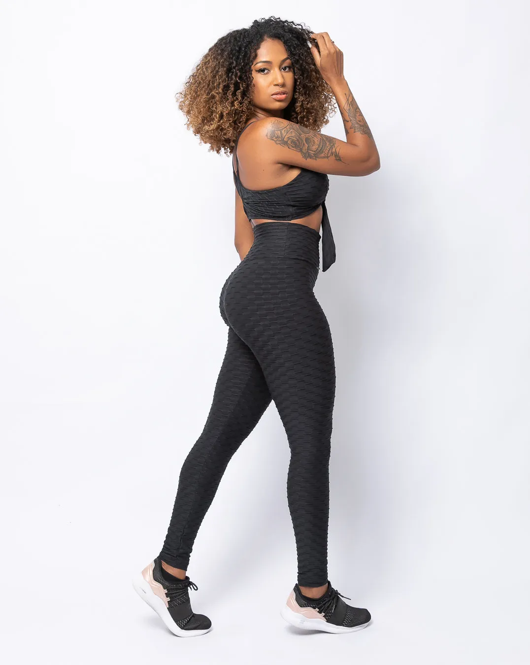 Black Tie Front Sports Bra