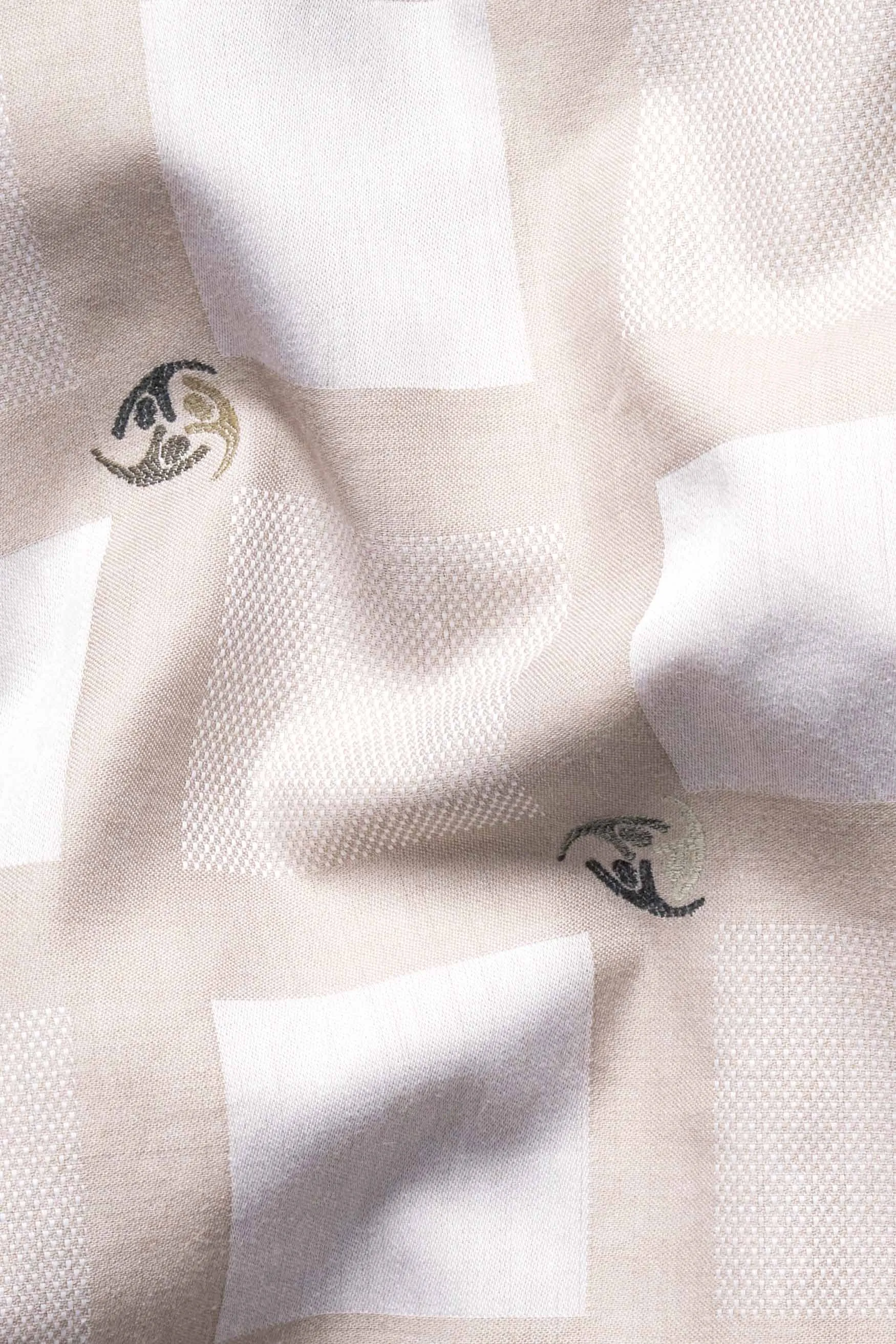 Bone Brown with White Box Jacquard Textured Premium Giza Cotton Shirt