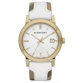 Burberry BU9015 The City Check Stamped White Gold PVD 38mm Watch