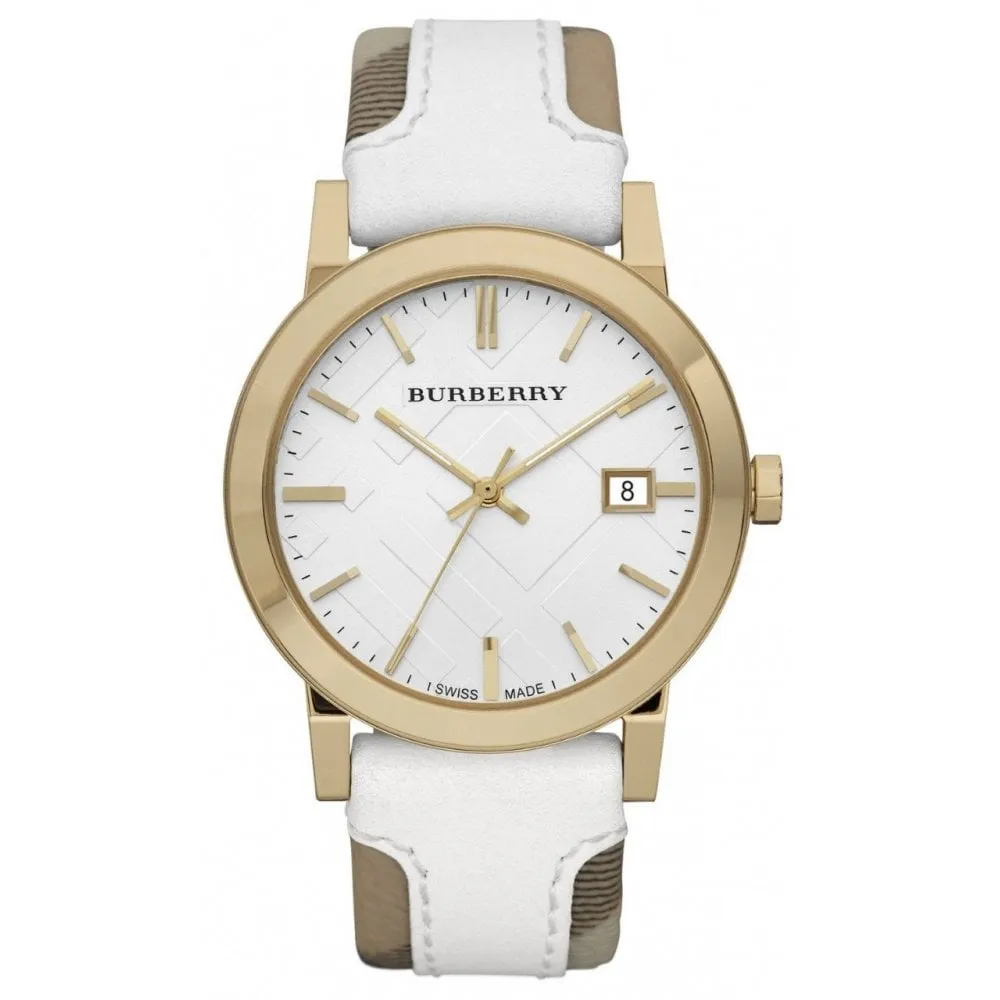 Burberry BU9015 The City Check Stamped White Gold PVD 38mm Watch