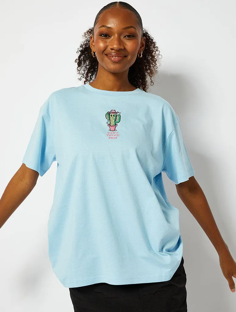 Can't Touch This Cactus Oversized T-Shirt in Blue