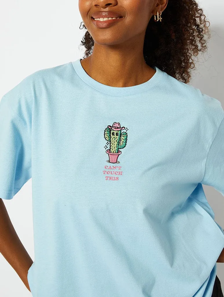 Can't Touch This Cactus Oversized T-Shirt in Blue