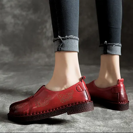 Cow Tendon Handmade Retro Leather Flat Shoes 35-43