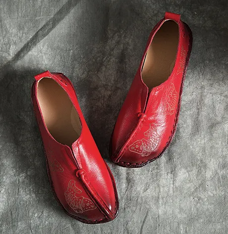 Cow Tendon Handmade Retro Leather Flat Shoes 35-43