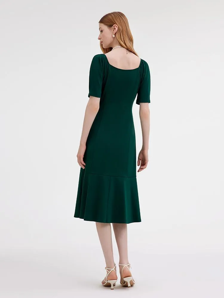 Dark Green Midi Dress With Bow