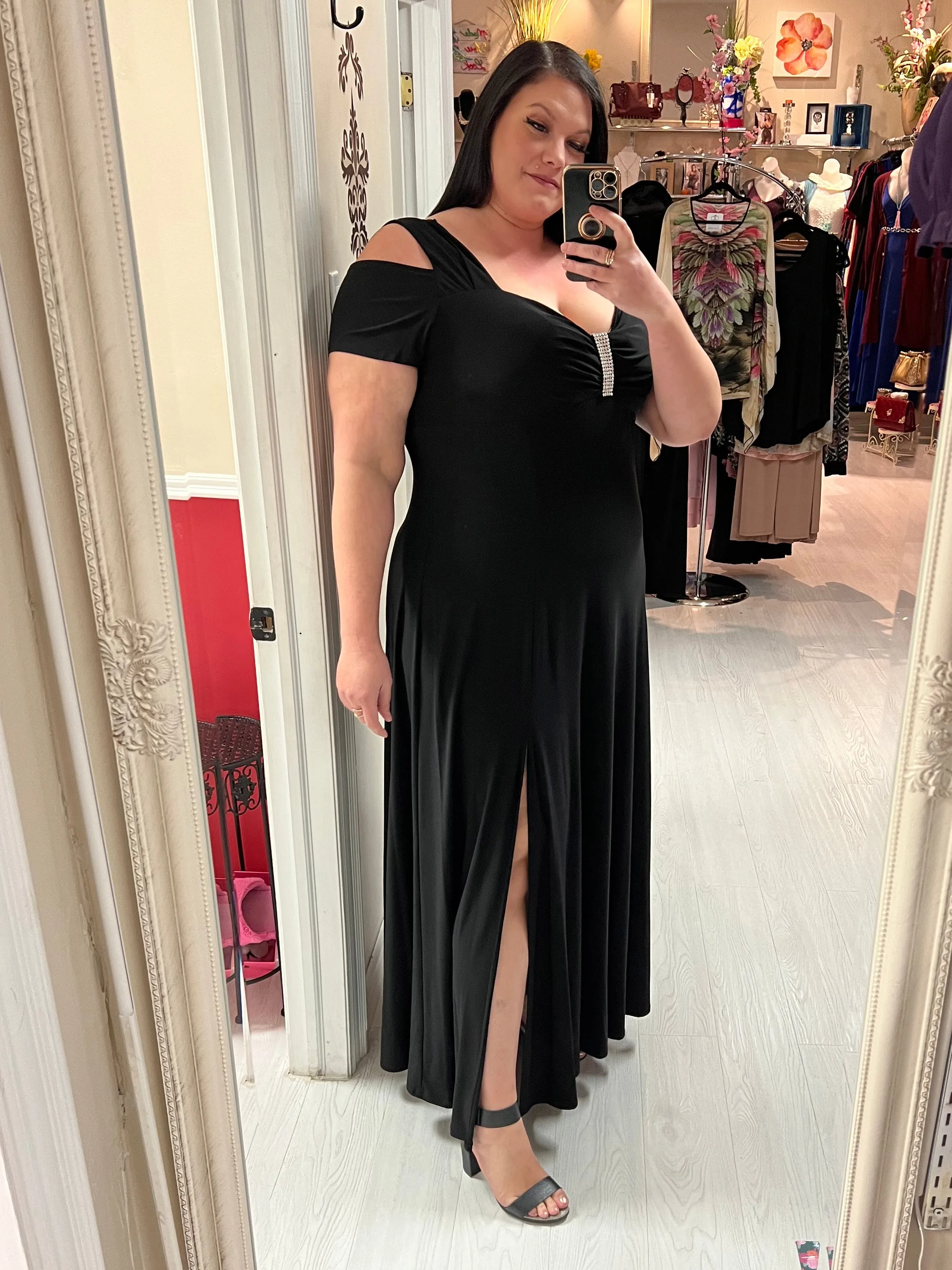 Diamanté Plus Size Gown in Black