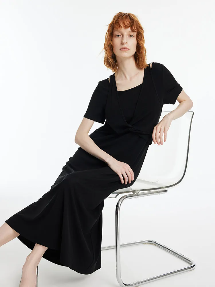 Double-Layer Twist Waist Women Maxi Dress