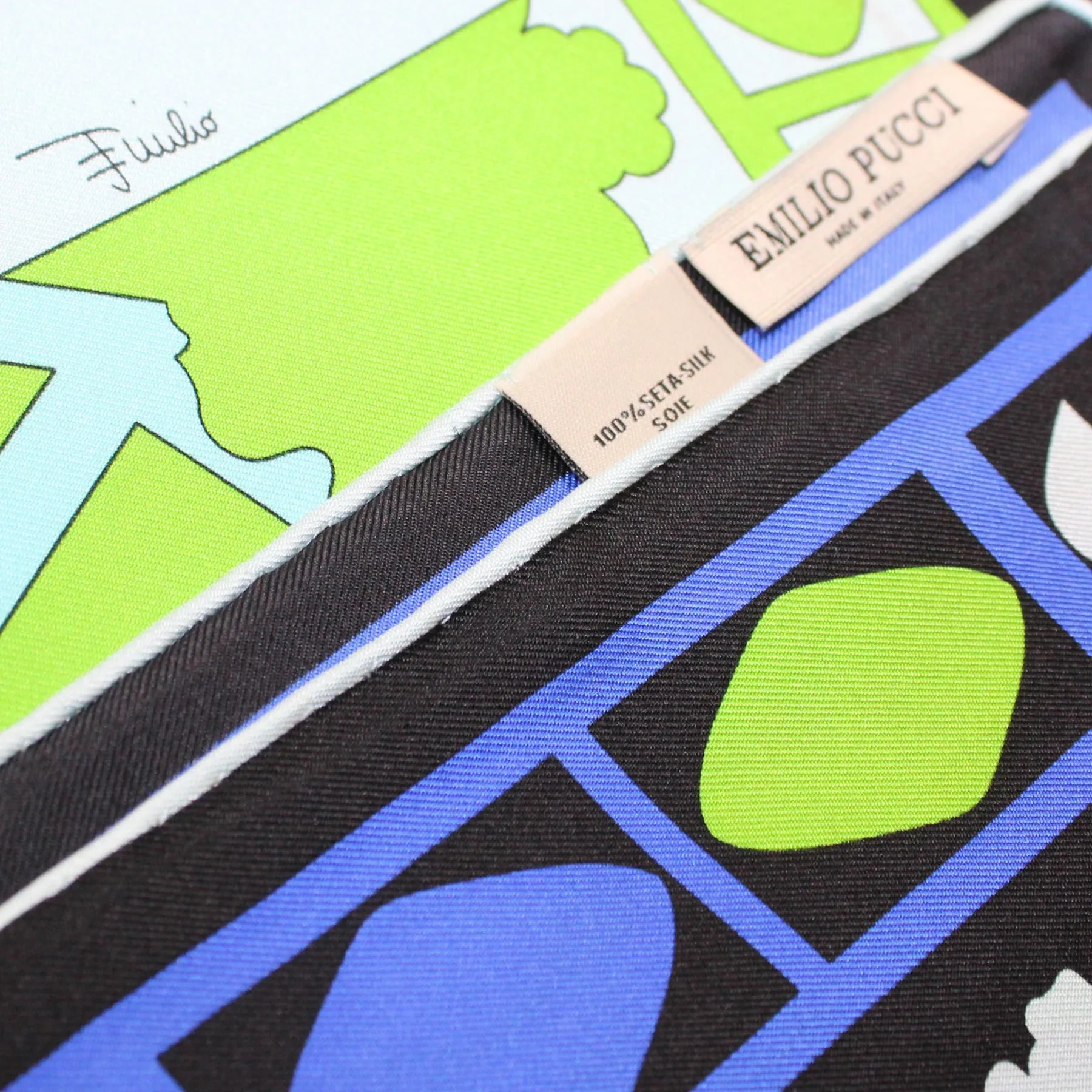 Emilio Pucci Scarf Royal Blue Lime Design - Large Twill Silk Square Foulard SALE