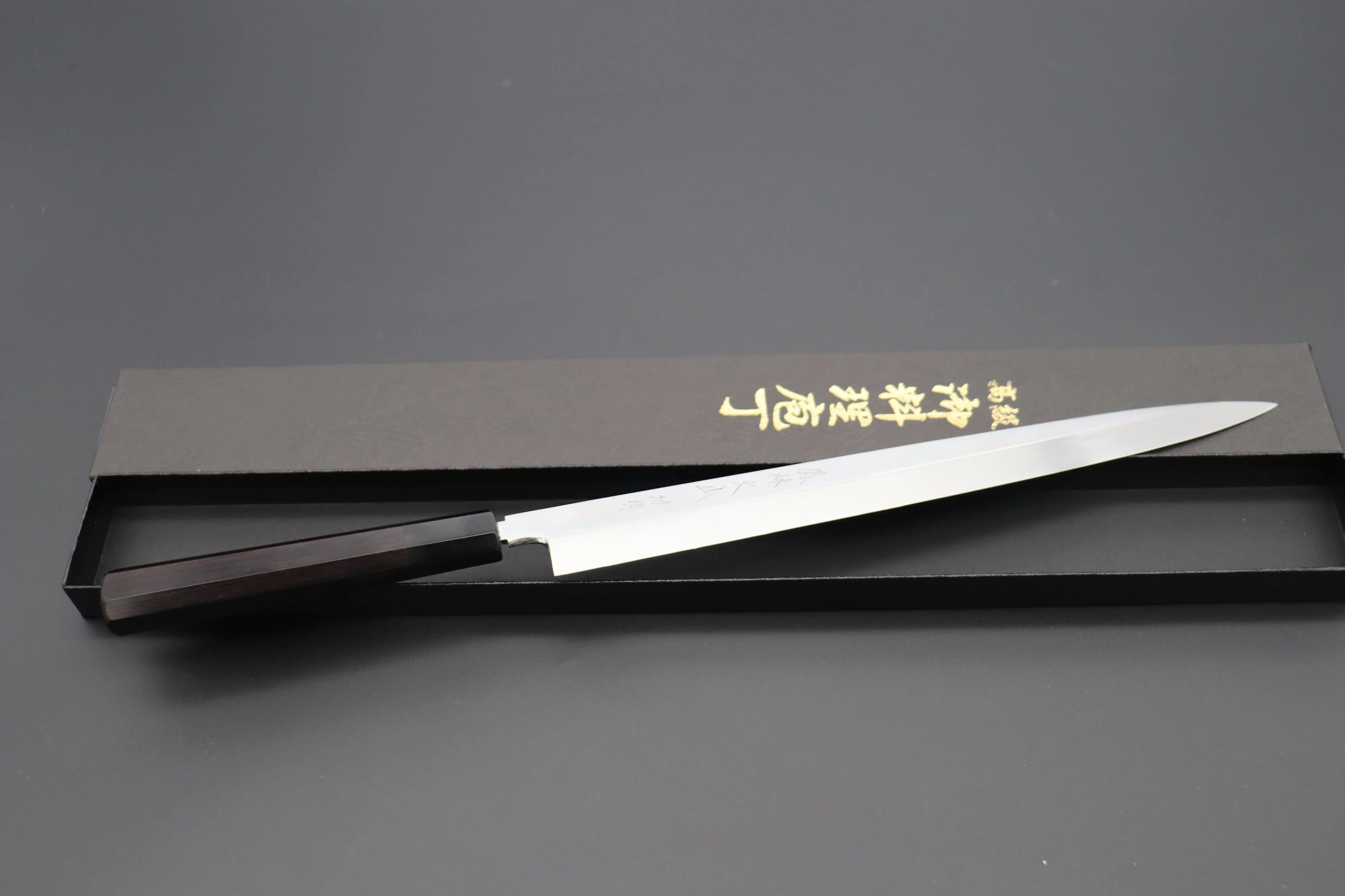 Fu-Rin-Ka-Zan Limited, FSO-84 Solid VG-10 blade Fuguhiki 300mm (11.8 Inch, Perfectly Mirror Polished, Octagonal Ebonywood Handle)