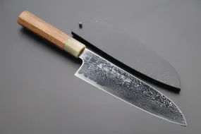 Fu-Rin-Ka-Zan R-2 Damascus Wa Series FRD-SB Wa Santoku 190mm (7.4 inch, Octagon Shaped Bocote Wood Handle)