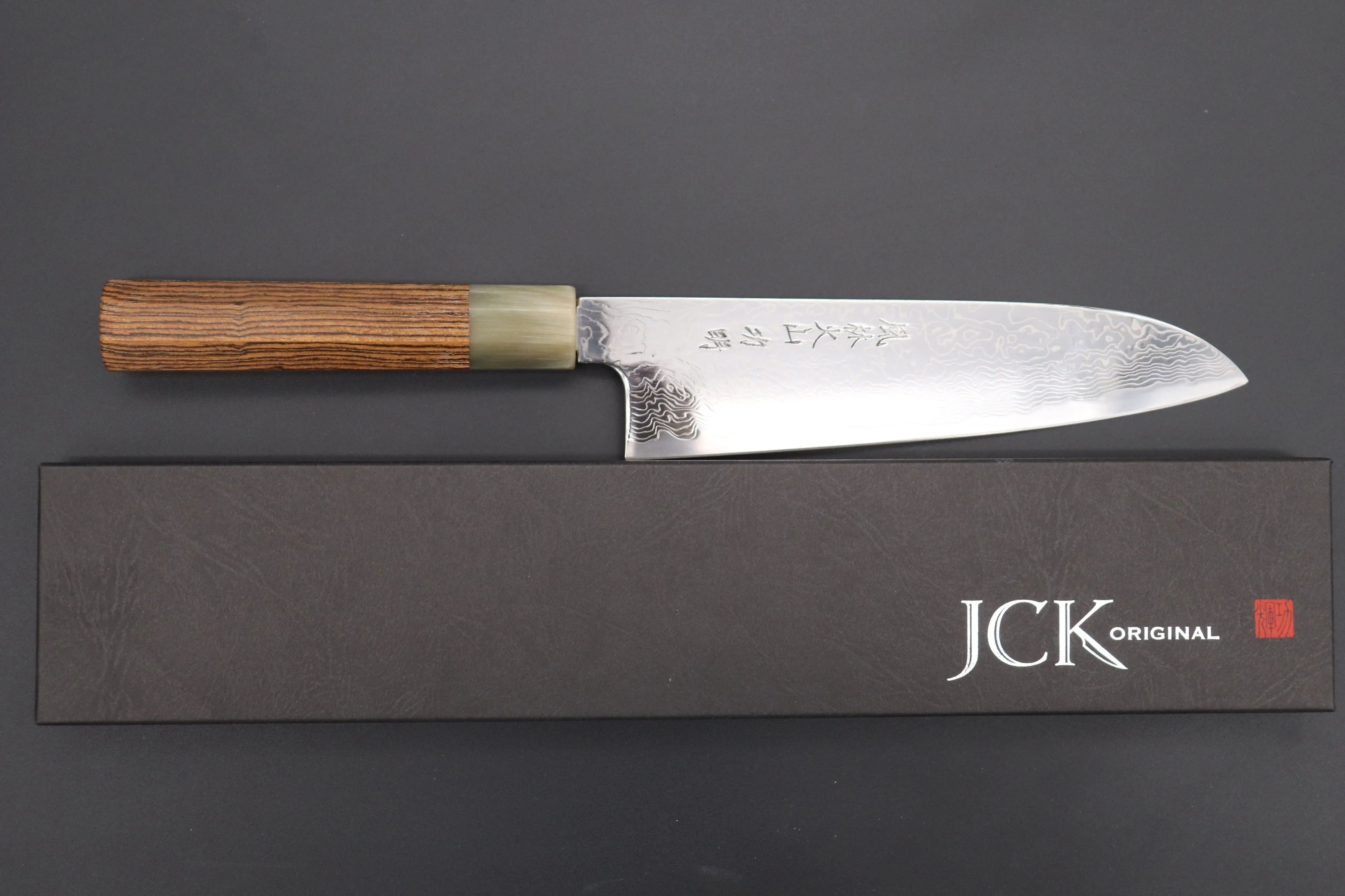 Fu-Rin-Ka-Zan R-2 Damascus Wa Series FRD-SB Wa Santoku 190mm (7.4 inch, Octagon Shaped Bocote Wood Handle)