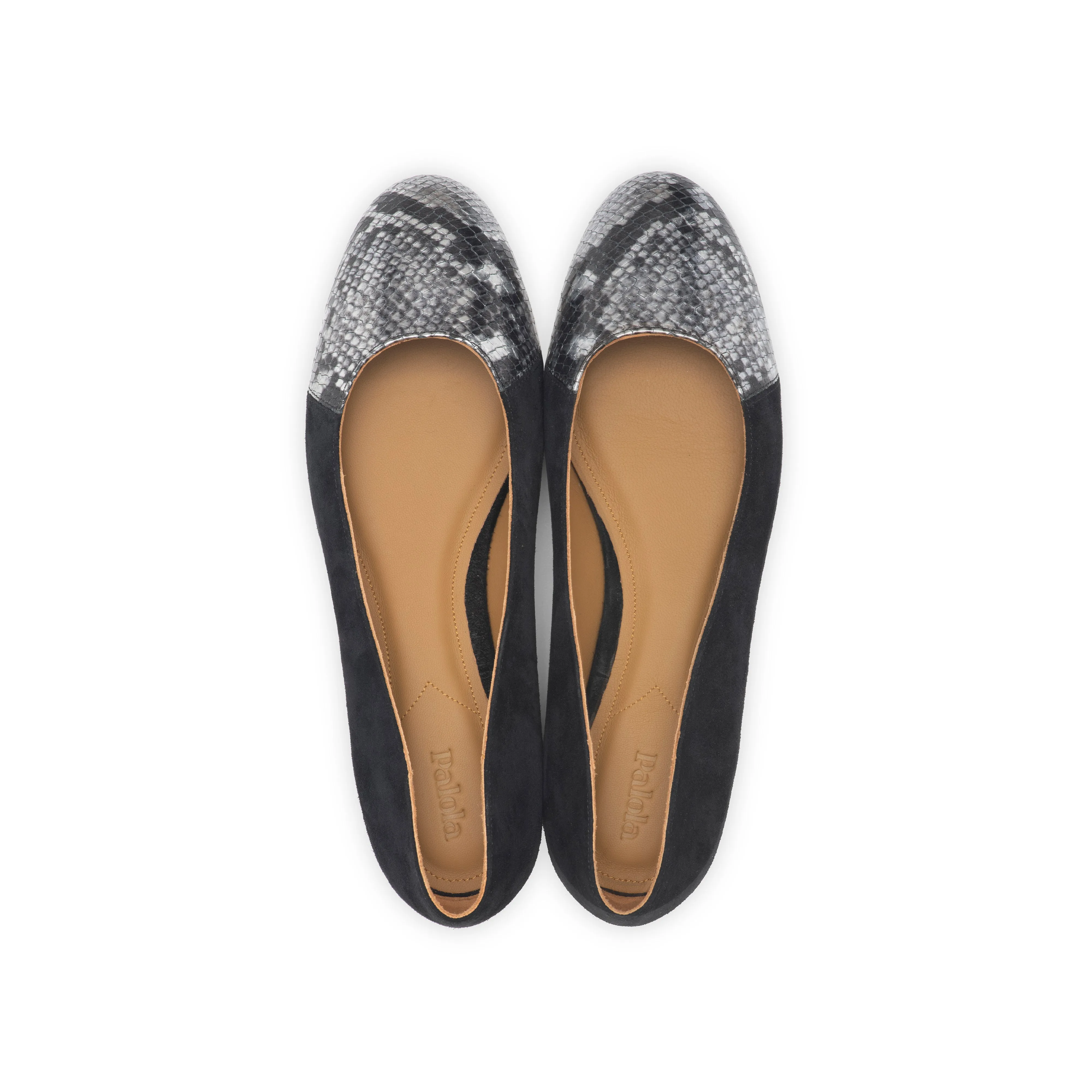 Group Made-To-Order (GMTO) Jessica Ballet Flat in Black Suede and Embossed Silver Python Leather
