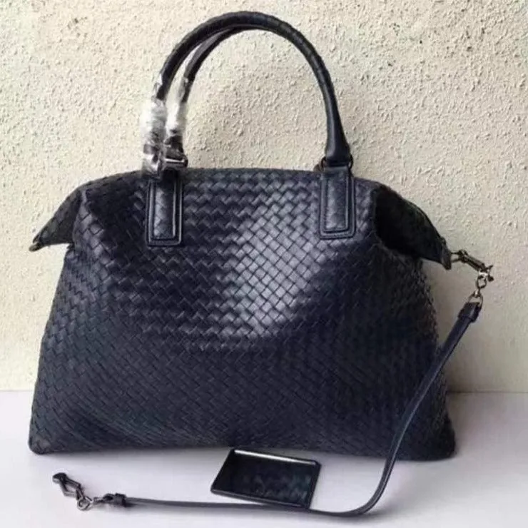 Italy Lambskin Leather Tote Black, Large Intrecciato Leather Bag, Quilted Elegant Tote in Trendy, Boutique Bag, Classic Gift to Her