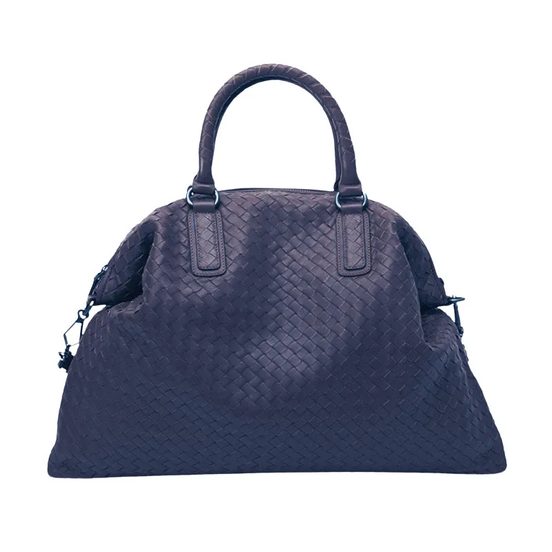 Italy Lambskin Leather Tote Black, Large Intrecciato Leather Bag, Quilted Elegant Tote in Trendy, Boutique Bag, Classic Gift to Her