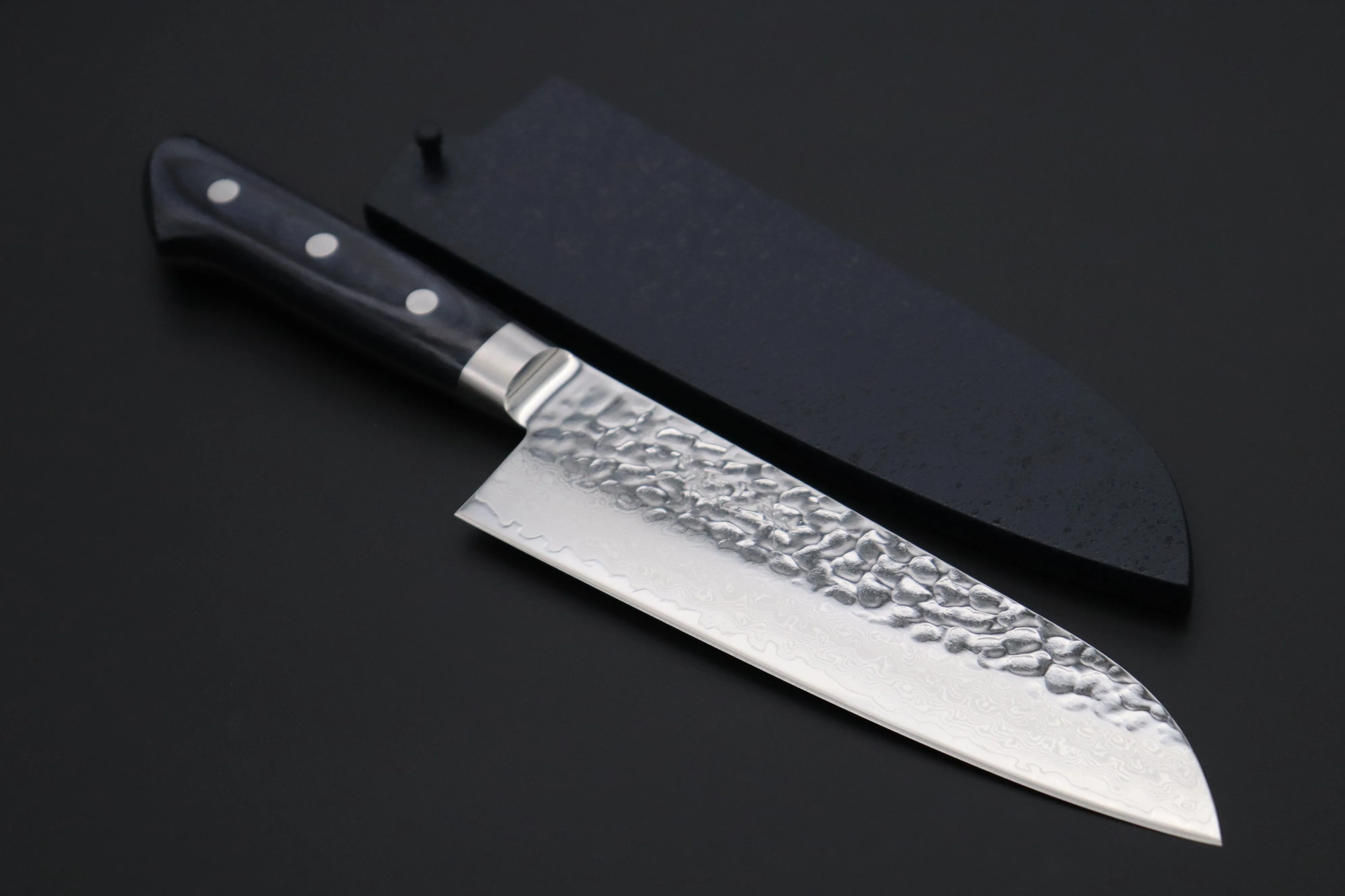 JCK Natures Blue Clouds Series BCDP-2 VG-10 Tsuchime Damascus Santoku 180mm (7 inch, Royal Blue-Purple Pakka Wood Handle)